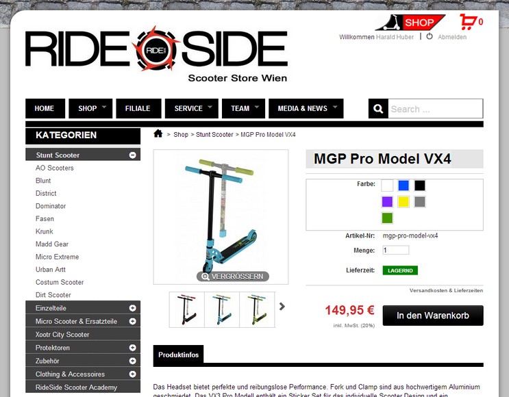www.rideside.at - Detailseite